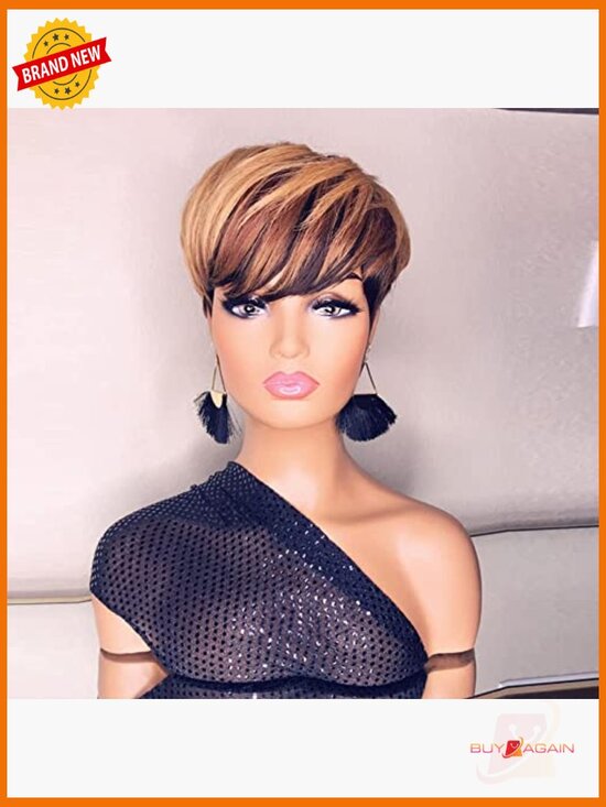 Pixie Cut Human Hair Bob Wig Layered Full Machine Made with Bangs main image 4